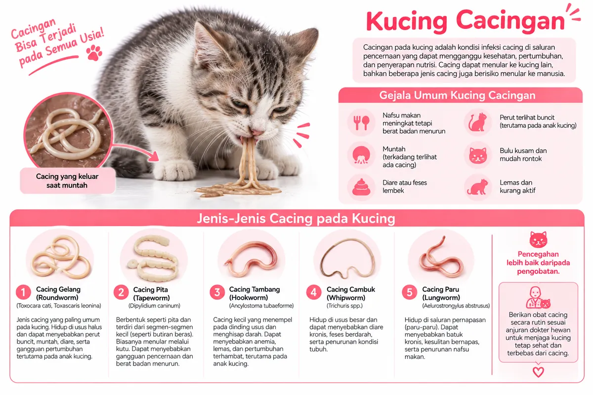 Cacingan pada Kucing: Gejala, Bahaya & Pencegahannya
